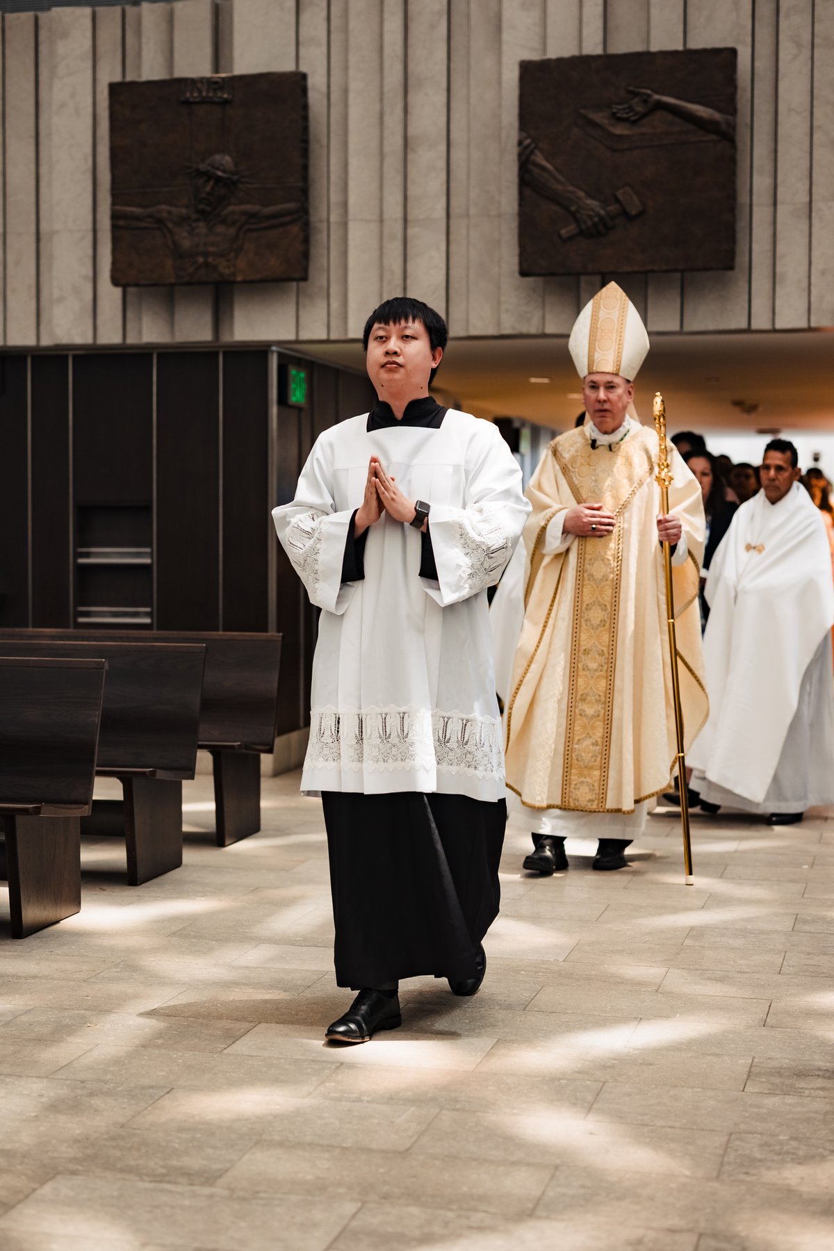 Auxiliary Bishop Timothy Freyer processing into the Nuptial Mass at Christ Cathedral