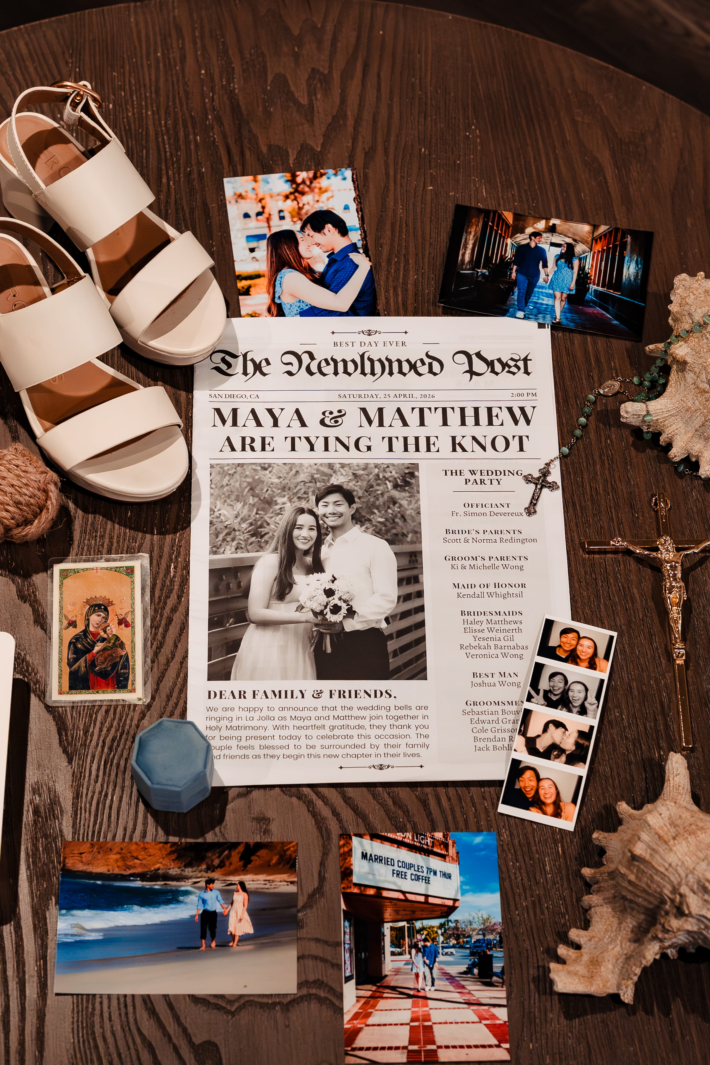 Matthew and Maya's Catholic wedding at St. Mary's Star of the Sea in La Jolla — a quiet moment from the preparation
