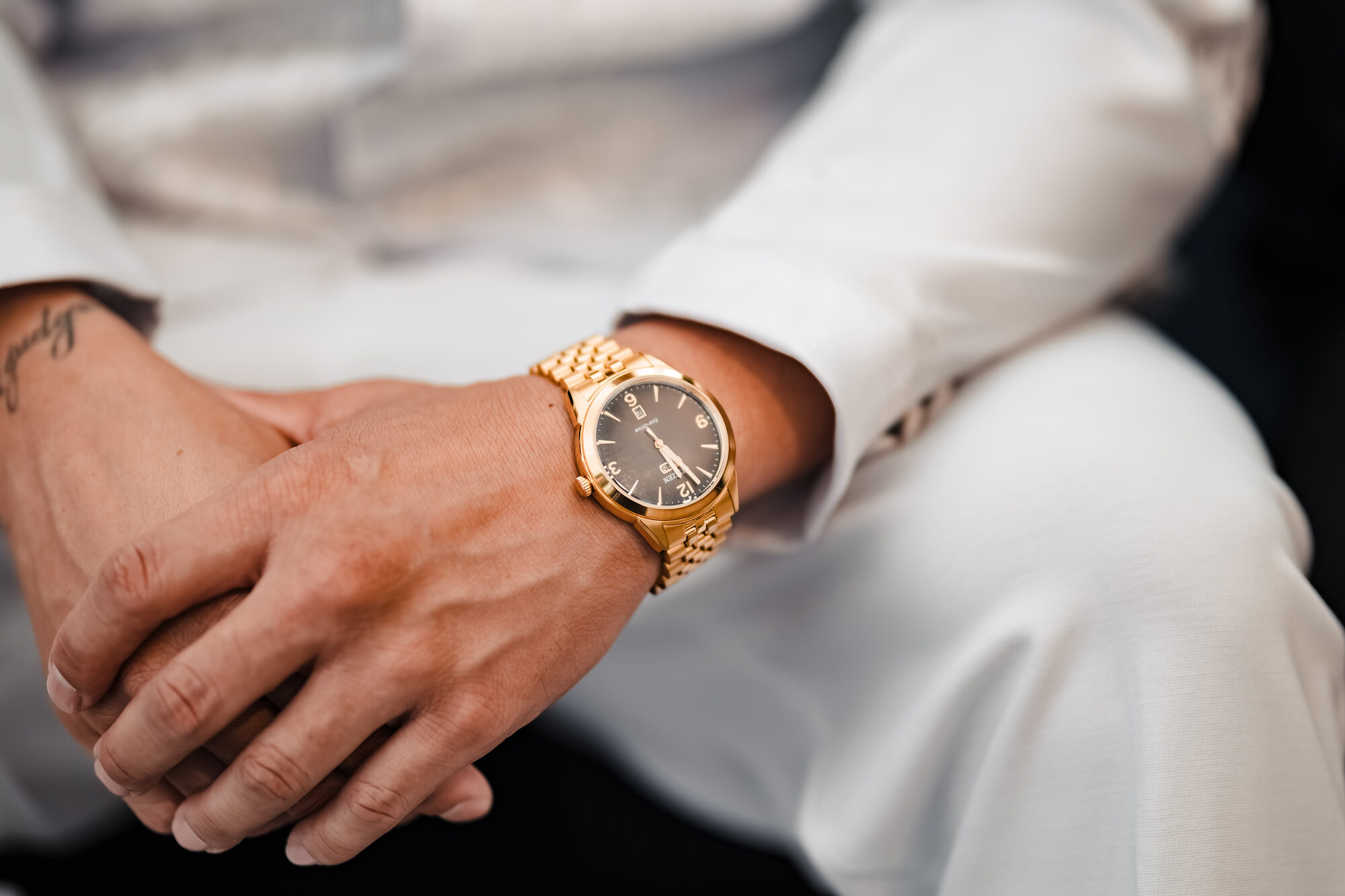 Groom's watch detail before his Catholic wedding, Hotel Winters