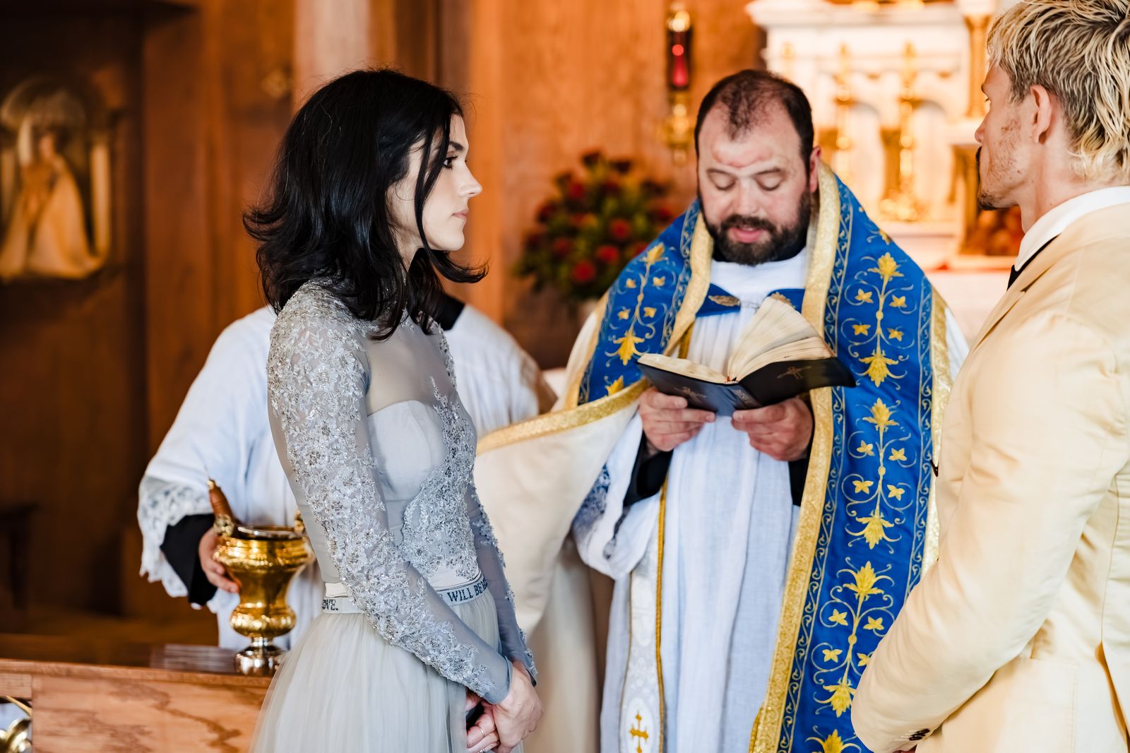 A couple exchanges vows during their Catholic convalidation