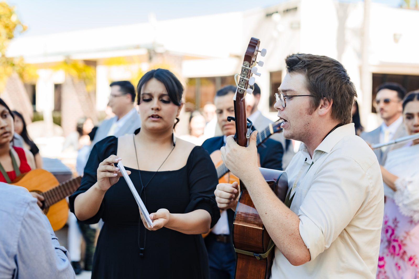 Cantors singing from the center of the Danza circle at a Neocatechumenal Way wedding