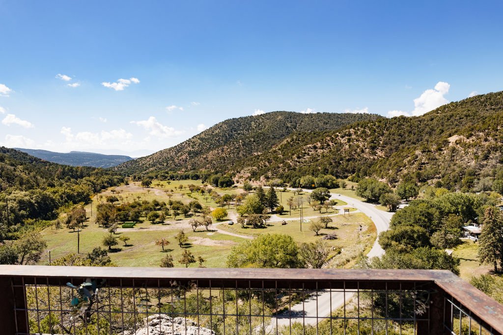 The overlook deck at Aspen Falls Venue above the valley