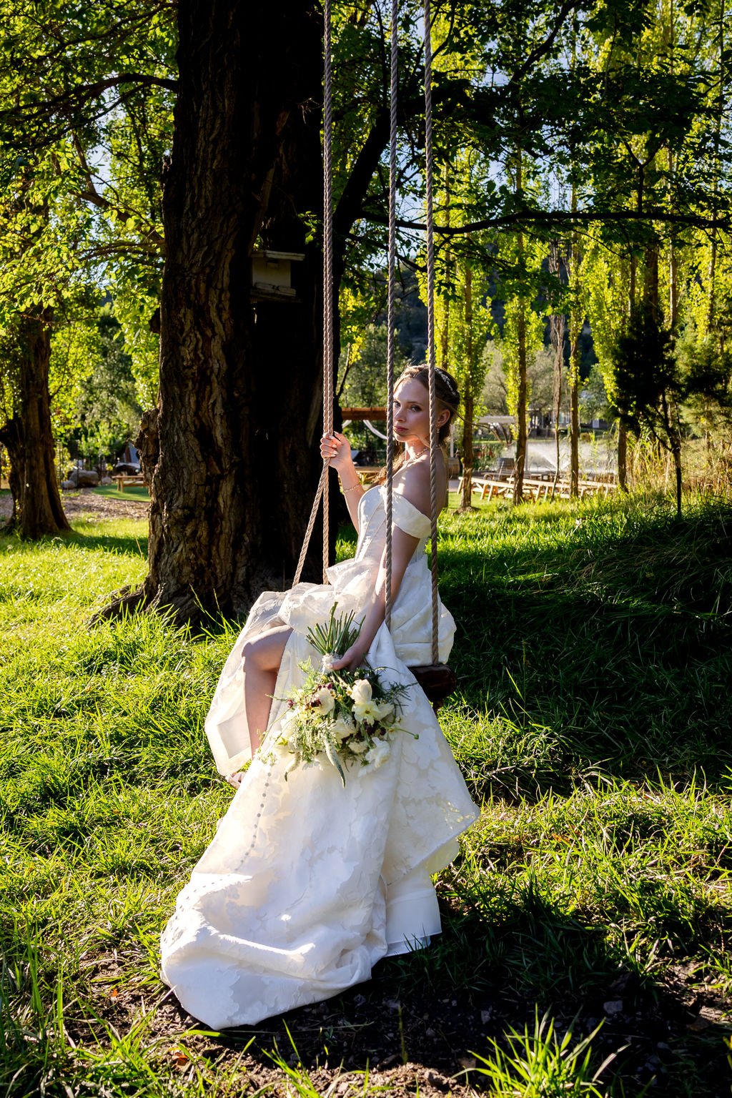Aubrey on a tree swing at Aspen Falls Venue