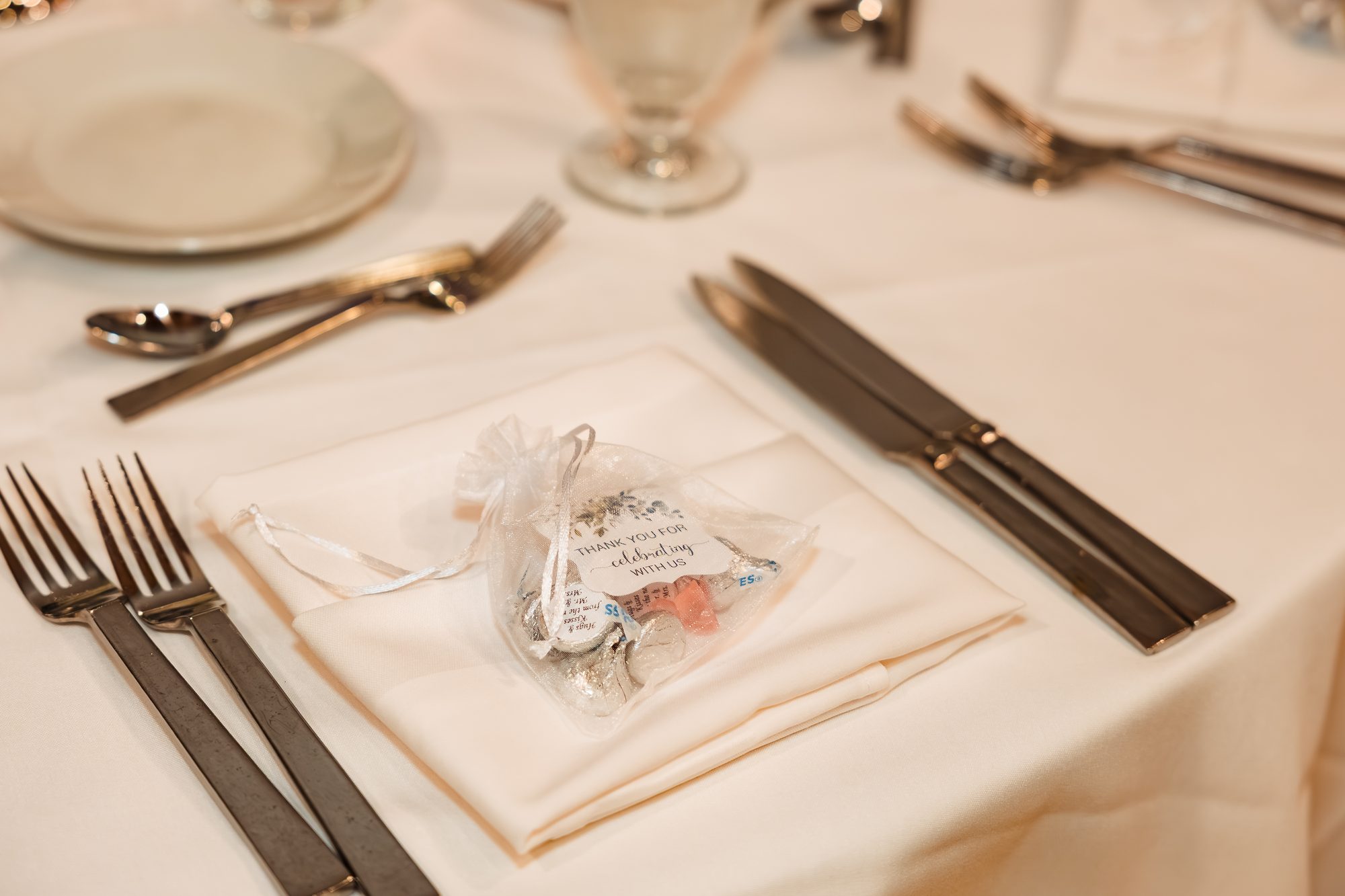 Thank you for celebrating with us wedding favor detail at the place setting