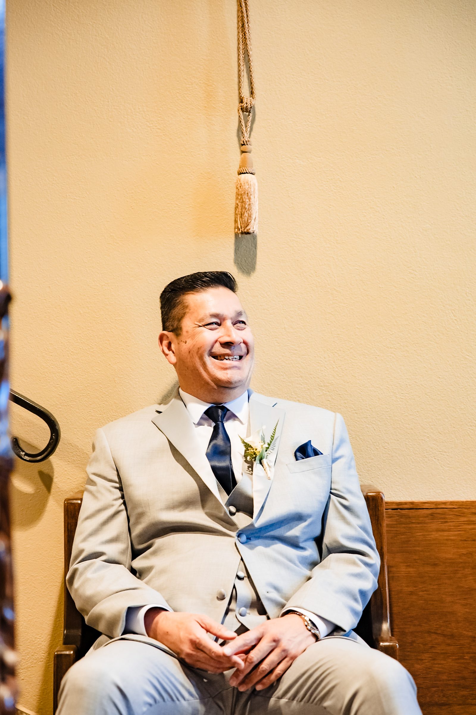 Joe smiling in the sanctuary before the ceremony