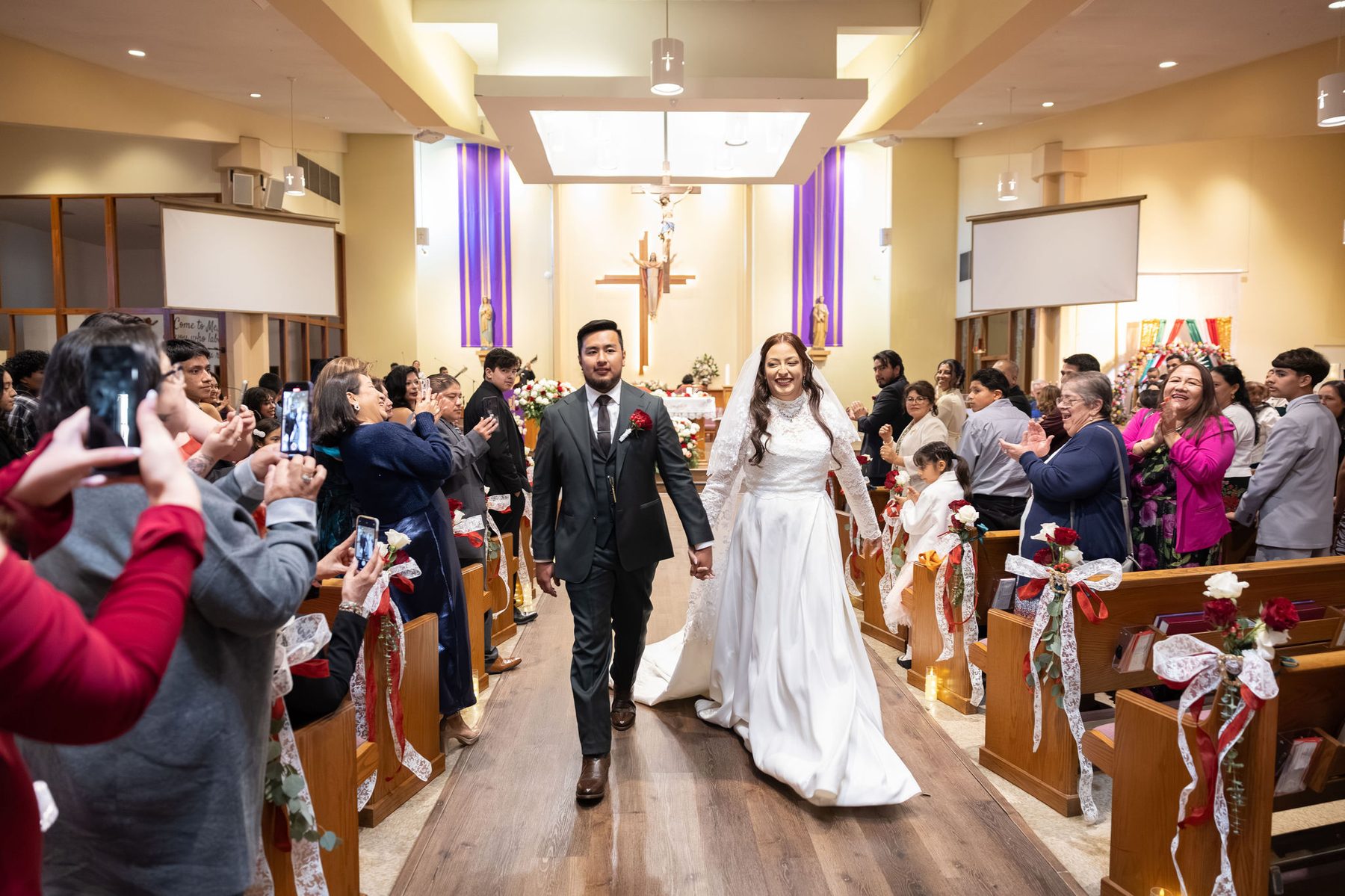 Manny and Lauren's joyful recessional after their Neocatechumenal Way Nuptial Mass at St. Jane Frances de Chantal in Valley Glen, California
