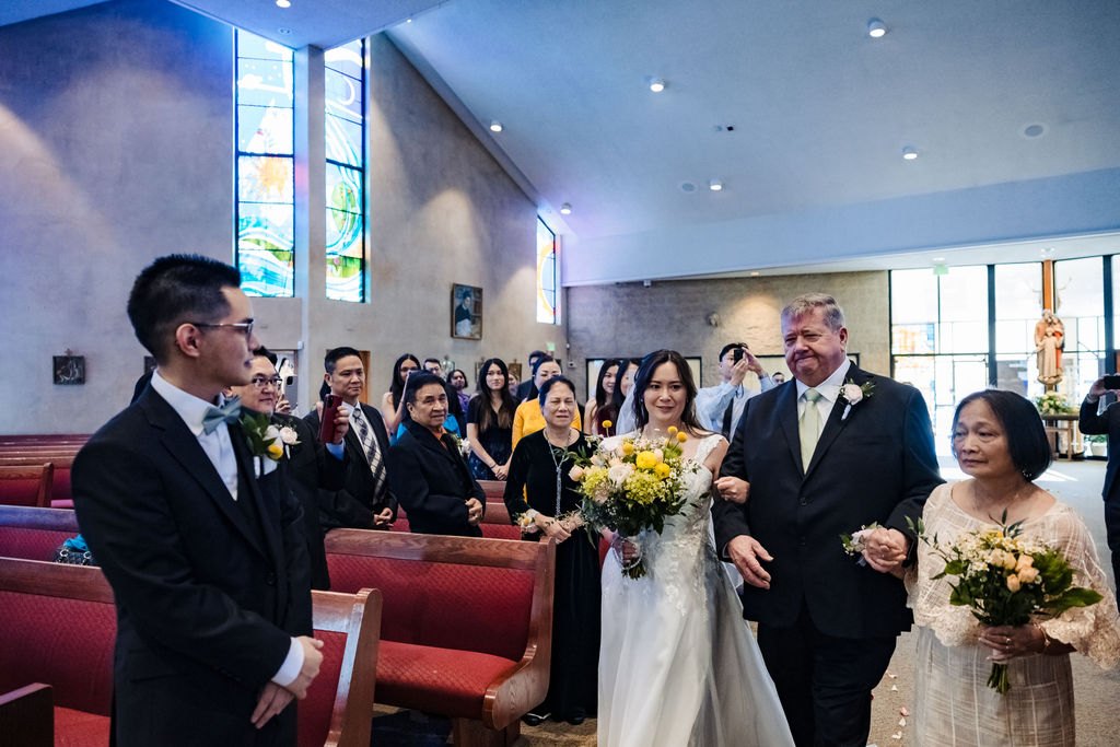 Ginger escorted down the aisle by her father
