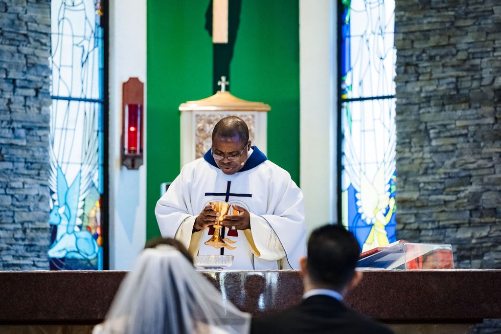 The priest at the altar during the Eucharistic Prayer