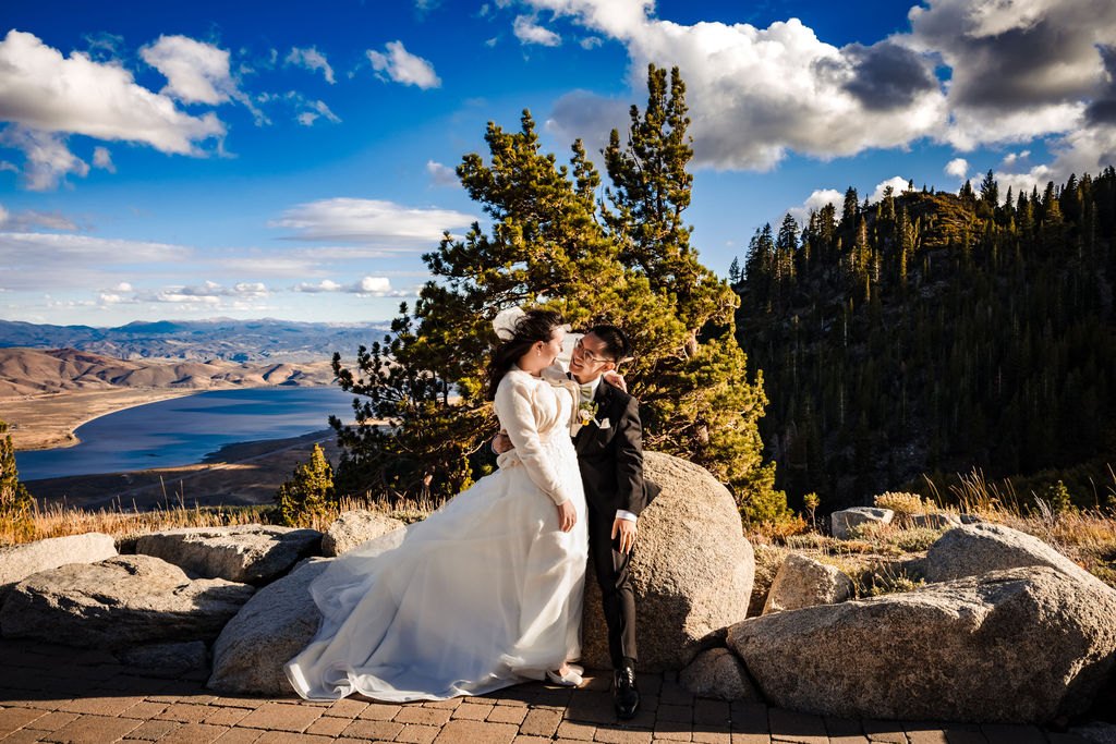 The couple above the lake from the mountain overlook