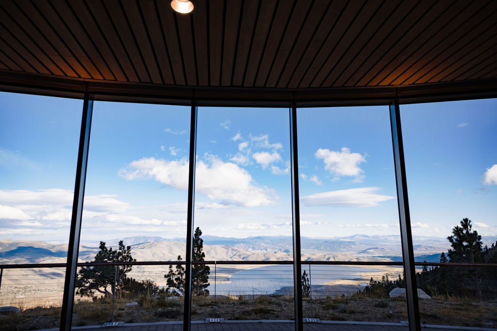 The floor-to-ceiling windows of Winters Creek Lodge on Mt. Rose